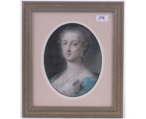 Attributed to Rosalba,18th century coloured pastels, portrait of Marianna Contepia du Valusona, unsigned, 9" x 6.5", framed.