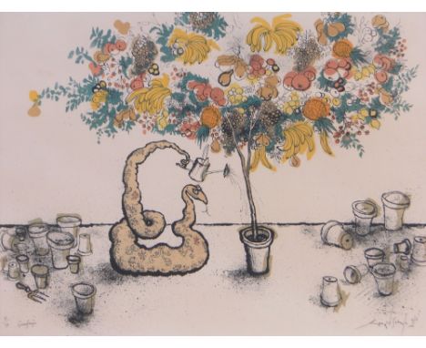 Ronald Searle (1920-2011),colour lithograph, green finger, signed in pencil, dated 1973, no. 8/99, 19" x 24.5", framed.
