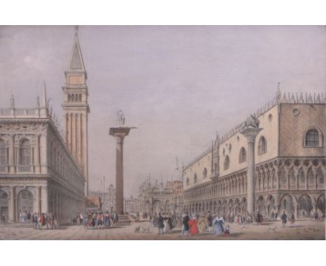 Giovanni Pividor,19th century handcoloured lithograph, Piazzetta di San Marco published circa 1842, 10" x 14.5", framed, prov