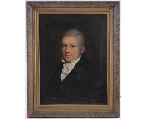Early 19th century oil on canvas, portrait of a gentleman, unsigned, 25" x 18", framed.