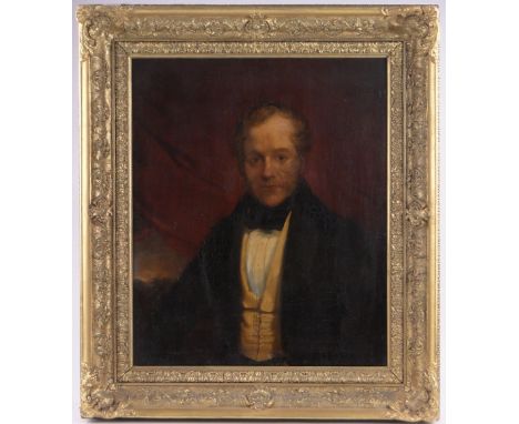 English School,early 19th century oil on canvas, half length portrait of a gentleman, unsigned, 30" x 24", framed.