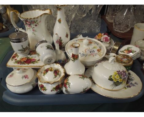 A Tray Containing Various Royal Albert Old Country Rose Items to Include Vases Lidded Pots Posy Ornaments, Royal Worcester Eg