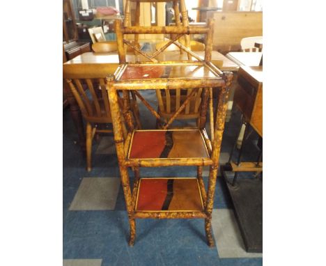 An Oriental Bamboo Three Shelf Side Unit with Raised Gallery, 41 cm Wide