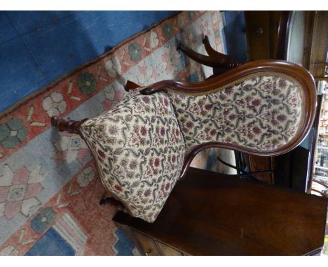 A Victorian Style Mahogany Framed Button Upholstered Tapestry Ladies Nursing Chair