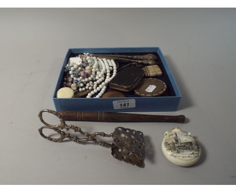 A Collection of Curios to Include Button Hooks, Costume Jewellery, Cigarette Case, Circular Photo Frame Etc 