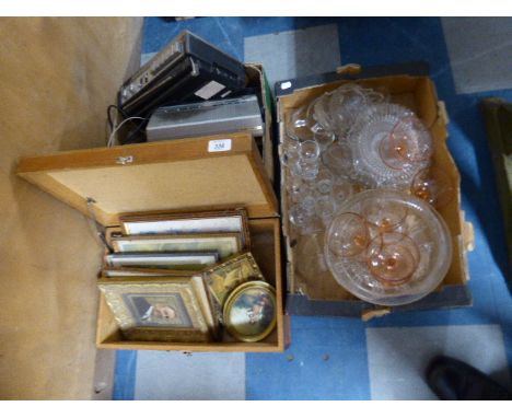 A Box Containing Pictures and Prints, Box Containing Radios and Box of Glassware