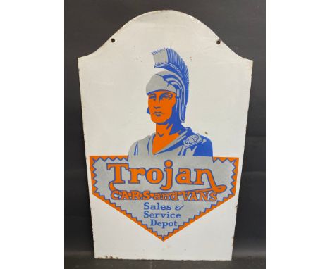 A rare Trojan Cars and Vans Sales &amp; Service  Depot double sided enamel sign in superb condition, 20 1/2 x 33 1/2".