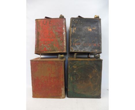 A Shell Motor Spirit two gallon can in straight condition, a Light Shale can, and two others. 
