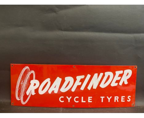 A Roadfinder Cycle Tyres rectangular enamel sign, 24 x 8".