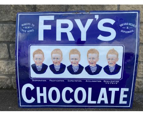A Fry's Five Boys Chocolate pictorial enamel sign, coloured faces version, older restoration mainly to the edges, the faces a