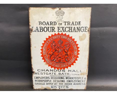 A Board of Trade Labour Exchange, Chandos Hall, Westgate, Bath enamel sign of unusual small size, 12 x 18".