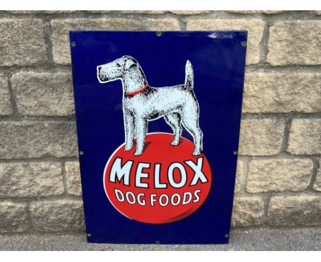 A Melox Dog Food pictorial enamel sign depicting an airedale terrier, in superb near mint condition, 20 x 30".