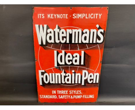 A Waterman's Ideal Fountain Pen enamel advertising sign, 20 x 30".