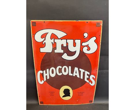 A Fry's Chocolates rectangular enamel sign by Patent Enamel of early an unusual colour, retouching around most fixing holes a