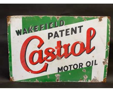 A Wakefield Patent Castrol Motor Oil rectangular enamel sign, 30 x 20". 