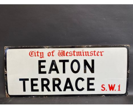 A City of Westminster Eaton Terrace S.W.1 rectangular enamel sign, with good gloss, 36 x 15".