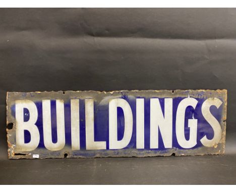 A small enamel sign bearing the word 'Buildings', 26 x 8".