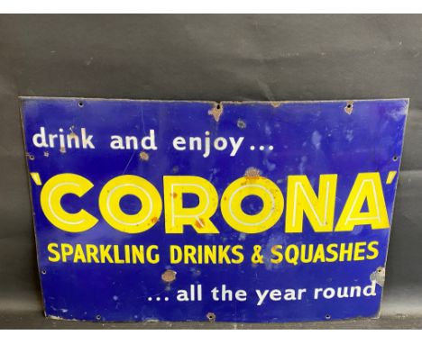 A Corona Sparkling Drinks &amp; Squashes rectangular enamel sign, 30 x 20".