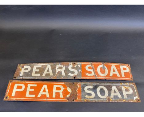 Two Pears Soap enamel strip signs, each 18 1/2 x 2 3/4".