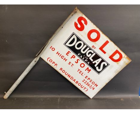 A rectangular double sided estate agent's enamel sign with hanging flange for Douglas of Epsom, still with partial galvanised