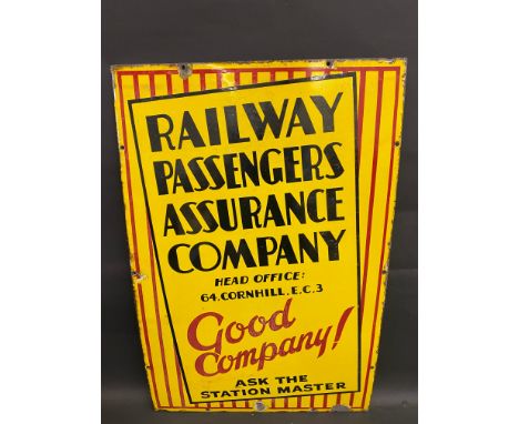 A Railway Passengers Assurance Company rectangular enamel sign, 20 x 30". 