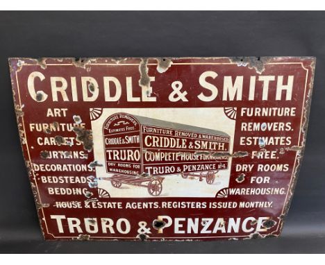 A Criddle &amp; Smith of Truro &amp; Penzance pictorial removal company enamel sign, 36 x 27".