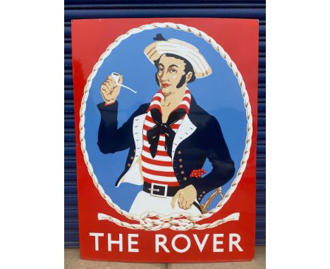 A pictorial enamel sign advertising 'The Rover' depicting a sailor smoking a pipe, with superb gloss, 36 x 48". 