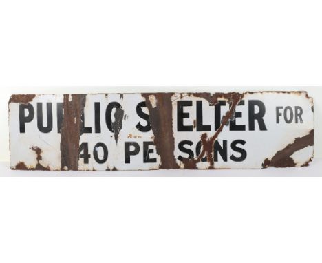 WW2 British Home Front Public Shelter Enamel Sign, white enamel building sign for a public shelter indicating suitable for 40