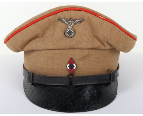 Third Reich Hitler Youth Peaked Cap, good used example of the peaked cap issued to the Hitler Youth, light tan cloth cap with