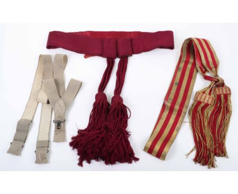 British Officers Full Dress Sash, fine example of golden brocade and crimson cloth with full tassels. Morocco leather backing