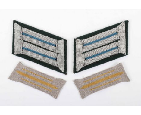 Pair of WW2 German Army Transport Section Officers Collar Patches, bullion embroidered examples with cornflower blue strips. 