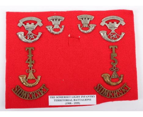 4th &amp; 5th Territorial Battalion Somerset Light Infantry Badges, including variations of the regimental cap badge, pair of