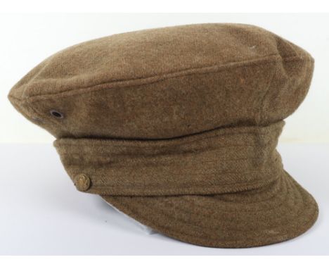 WW1 British Other Ranks Trench Cap, an interesting large size khaki wool trench cap with evidence of a Gloucestershire regime