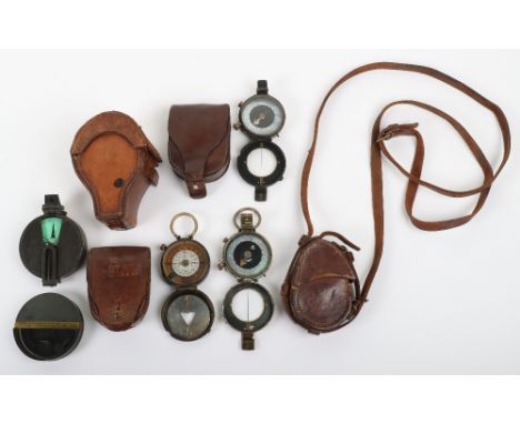3x WW1 British Officers Compass, all being blackened brass examples housed in original brown leather cases. Dated 1914, 1917 