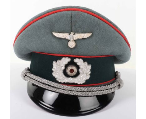 WW2 German Artillery Officers Triple Erel Peaked Cap, good example of a high form officers peaked cap in the fine doeskin woo