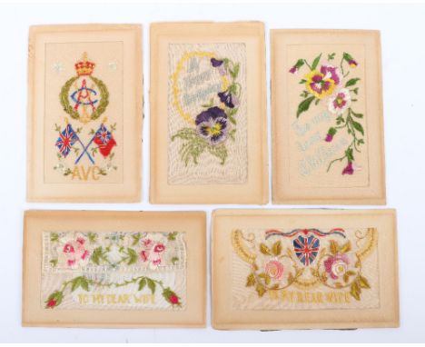 WW1 Period Embroidered Cards, including a regimental pattern for the Army Veterinary Corps (A.V.C), others being civilian sty