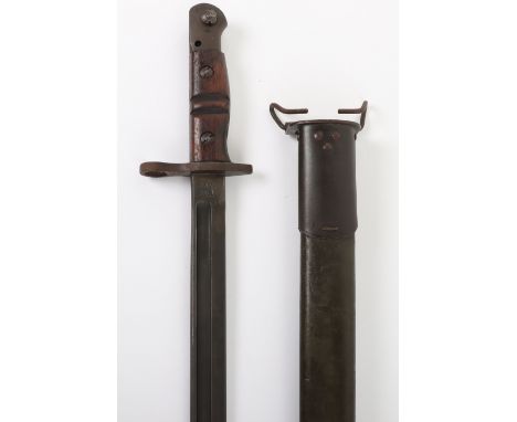 American P-17 Bayonet by Winchester, fine example with its original scabbard which has 1918 date. Wooden grips remain in good