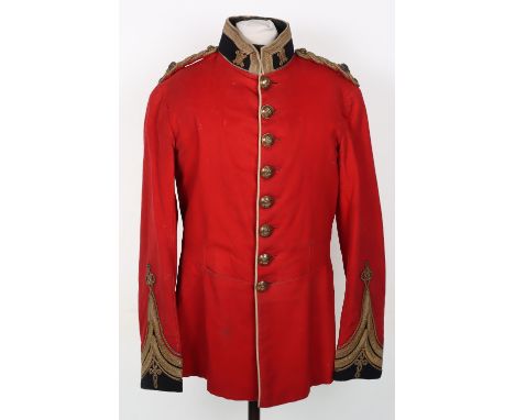 Victorian Royal Jersey Light Infantry Militia Officers Full Dress Tunic, fine example of a scarlet cloth tunic with black fac