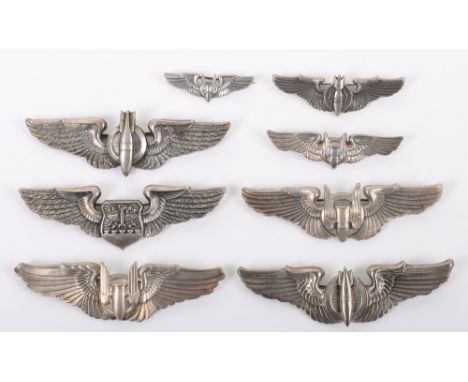 Grouping of American Aircrew Wings, including a fine bombardiers wing by Firmin London with brooch pin fitting, un-marked bom