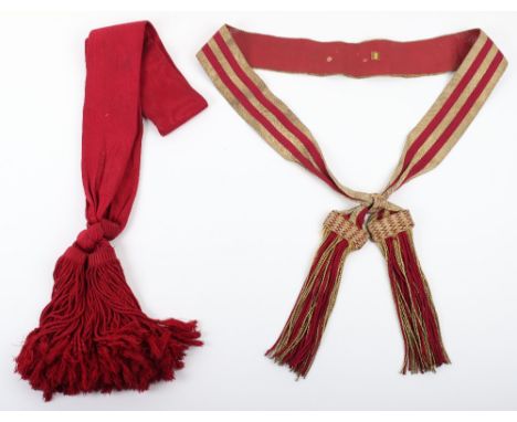 British Officers Full Dress Sash, fine example of golden brocade and crimson cloth with full tassels. Morocco leather backing