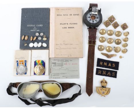 Great War Royal Naval Air Service / Royal Air Force Observers Medal &amp; Log Book Grouping, consisting of British War and Vi