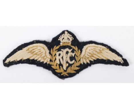 Early WW1 Period Royal Flying Corps Pilots Wing, fine quality embroidered pilots wing with the wreath and wing feathers picke