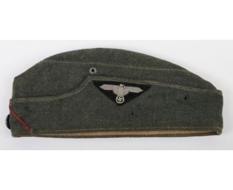 Waffen-SS M-38 Pattern Forage Cap, well worn example of the field grey cloth forage / side cap with embroidered SS insignia t