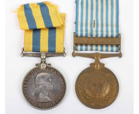 * Canadian Korean War Medal Pair, consisting of Queens Korea medal, Canadian issue and United Nations Korea medal both named 