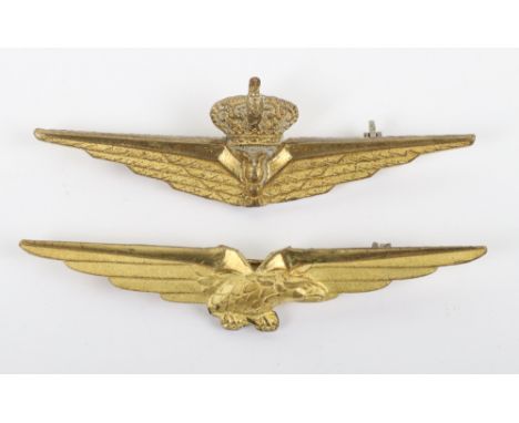 2x Post Fascist Period Italian Aircrew Wings, being a gilt metal non-crowned pilots wing without the Fasces in its talon’s, b