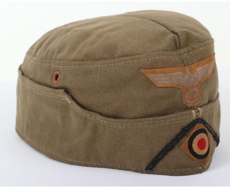 WW2 German Army Pioneer Other Ranks Tropical Pattern Overseas / Side Cap, fine example of the olive tropical cloth other rank