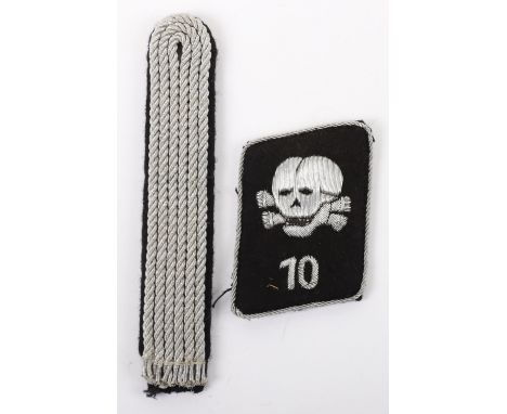 Third Reich Allgemeine-SS Officers Collar Patch and Shoulder Strap, fine example of a early bullion embroidered Totenkopf sku