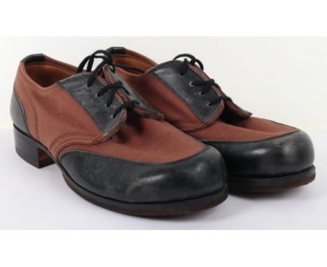 WW2 German Kriegsmarine / U-Boat Deck Shoes, brown canvas and black leather shoes which have possibly been re-heeled for use 