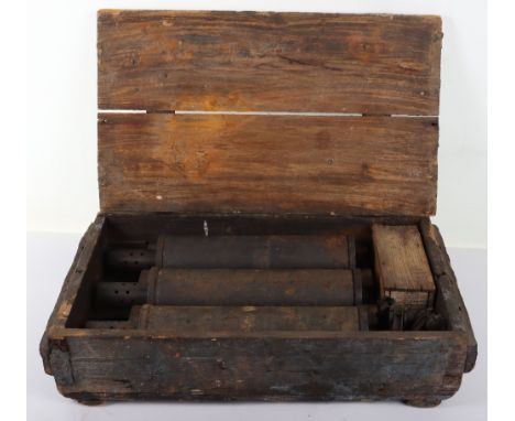 Set of Three WW1 Inert 3inch Stokes Mortars in Original Transit Box, good untouched inert examples complete with much of the 