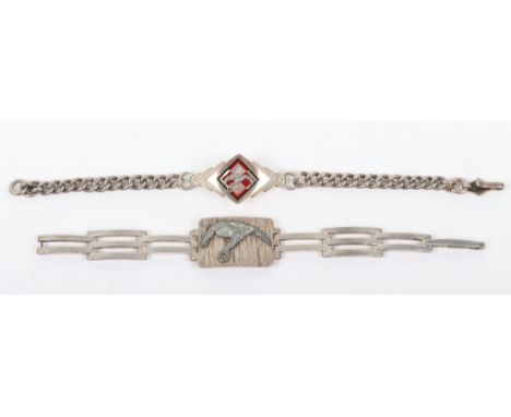2x WW2 Polish Air Force Identity Bracelets, first being a fine 1930’s deco style bracelet on linked chain with a red and enam